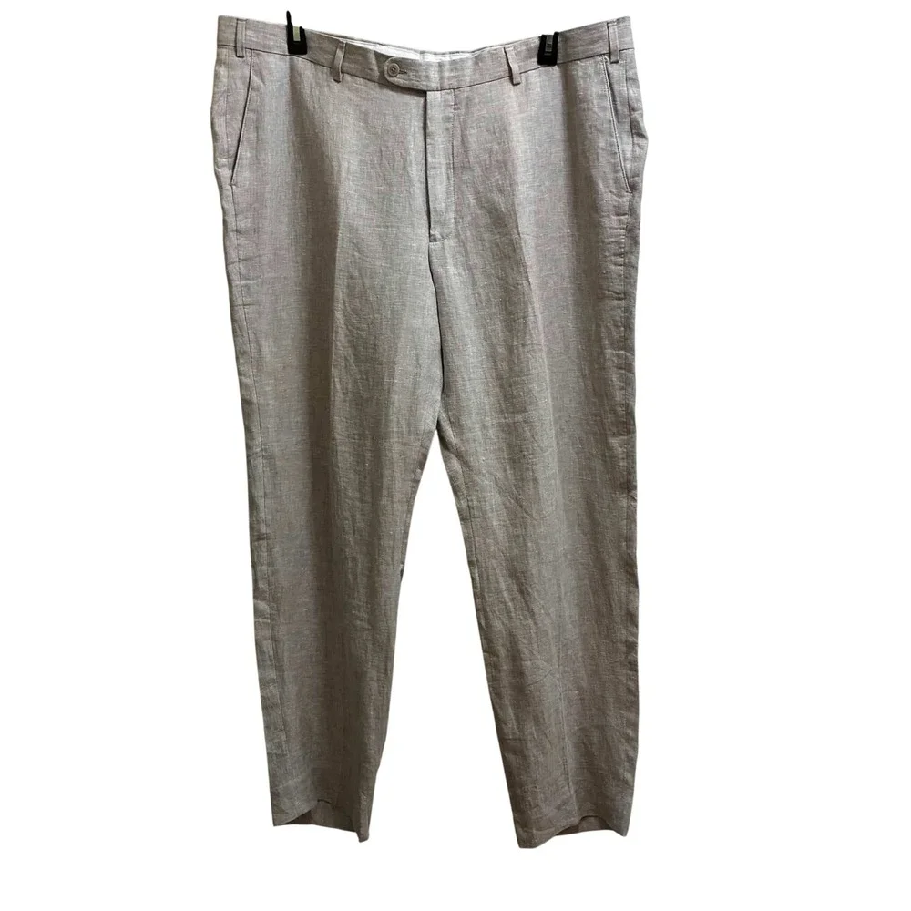 Joseph Abboud Linen Dress Pants Mens 44x32 Grey n Slim Fit Trousers Coastal